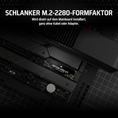 Corsair MP700 PRO XT 4TB PCIe 5.0 NVMe M.2 SSD – Bis zu 14.900 MB/s, Gen5-Geschwindigkeit, DirectStorage Ready für Gaming-PCs – Schwarz