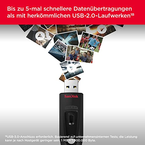 SANDISK Ultra 1 TB, USB-A Laufwerk, bis zu 130 MB/s Lesen | USB Flash- Laufwerk für Laptops und Desktop-PCs, 10-mal schneller als Standard-USB 2.0,einziehbares Design, 3 x 64 GB Pack