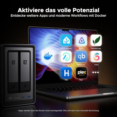 UGREEN NASync DXP2800 2 Bay NAS mit Cat8-Kabe (ohne HDD) | Intel Quad-Core N100, 2,5 GbE, 8 GB DDR5 bis 16 GB, 2x M.2 NVMe-Steckplätze, 4K HDMI; Unterstützung Docker, VMs und AI-Foto