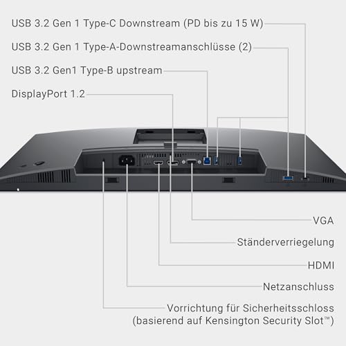 Dell P2425H 24 Zoll Full HD (1920x1080) Monitor, 100Hz, IPS, 5ms, 99% sRGB, USB-C, DisplayPort, HDMI, VGA, 4X USB, 3 Jahre Garantie, Schwarz