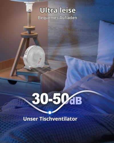 TriPole Tischventilator USB, Tragbarer Mini Ventilator mit 3 Geschwindigkeiten, Ultra Leiser USB Ventilator mit 360° Verstellbarem Kopf, Kleiner Ventilator für Büro, Schlafzimmer, Küche, Weiß