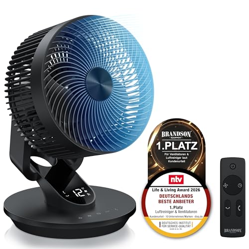Brandson – Tischventilator 3D mit Display – sehr leise - Sieger Live & Living Award 2026 – Fernbedienung – 3D Oszillation – 6 Geschwindigkeitsstufen – intuitive Bedienung
