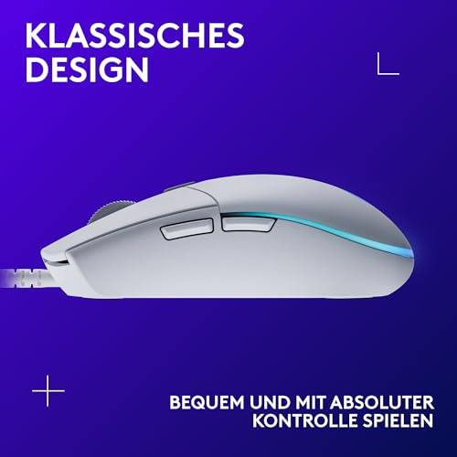 Logitech G203 Gaming-Maus mit anpassbarer LIGHTSYNC RGB-Beleuchtung | 6 programmierbare Tasten, spieletauglicher Sensor, Abtastung mit 8.000 DPI, Geringes Gewicht - Weiß