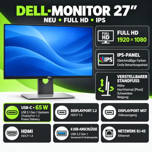 Desktop-PC i7-8700 bis zu 4,6 GHz | 27″ Dell Monitor | 32 GB RAM | DVD-RW | 1 TB SSD NEW | Büro-Desktop-PC | Windows 11 Pro + Office 2021 | Kabellose Maus und Tastatur (Generalüberholter)