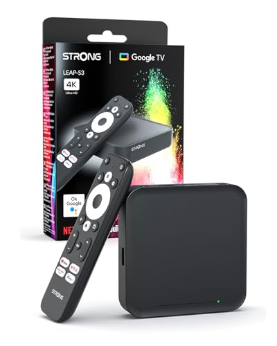 STRONG Leap-S3 4K UHD Google TV-Streamingbox Mit Ethernet-Port, 2GB RAM + 16GB Speicher, Integriertem Chromecast, WiFi, Google-Sprachsteuerung, HDR10+