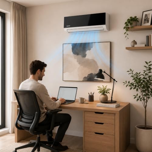 Heinner HAC-MRB12WHWIFI Mirror Klimaanlage 12000 BTU, Split-Klimagerät mit WiFi, A++ Kühlung, A+ Heizung, 3D Inverter, Sleep, Follow Me, Auto-Clean, Silence, Turbo, 8°C Heizfunktion, Schwarz/Weiß