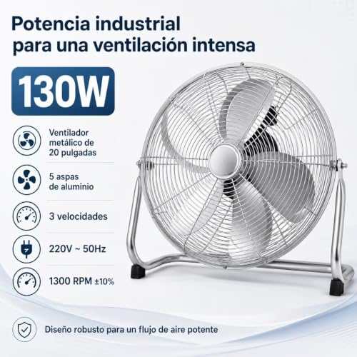 JYC CREATIVE Persönlicher Ventilator aus Metall, Hochgeschwindigkeits-Tischventilator mit 3 Aluminiumflügeln, 3 Geschwindigkeiten, Sicherheitsgitter, verstellbare Neigung (130 W, Silber1)