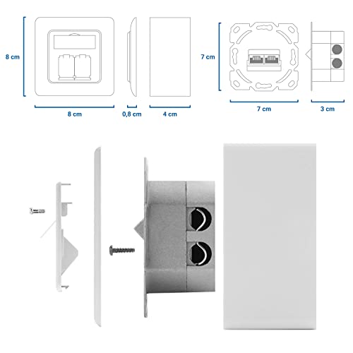 deleyCON CAT6a Universal Netzwerkdose 1x RJ45 Port geschirmt, 1 Stück, Weiß