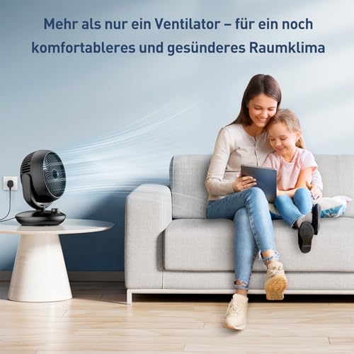 Ventilator Leise, 22dB Tischventilator sehr leise, Fan mit 3 Geschwindigkeiten und Oszillation, Leistungsstarker 3D Turbo Umluftventilator für Schlafzimmer, Büro und Wohnzimmer bis 20m², Schwarz