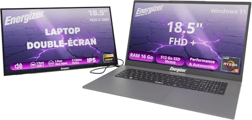 Energizer EnergyBook Pro 18.5 – Laptop mit 18,5" FHD IPS-Display – AMD Ryzen 5 3,7 GHz – 16 GB RAM, 512 GB NVMe SSD – Vega 8 – Windows 11 – Langlebiger 6000-mAh-Akku – QWERTY-Tastatur – Höchstleistung