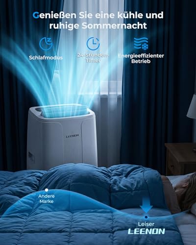 Klimaanlage Mobil Klimagerät 14000 BTU, LEENON 4 in 1 Kühlen Entfeuchten Lüftermodus Schlafmodus, Mobile Klima mit Abluftschlauch, Fernbedienung/24h Timer, Auto-Swing Air Conditioner, Für bis 50m²