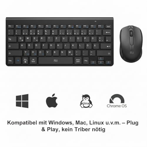 Rii Funktastatur mit Maus, Kleine Kabellose Tastatur, QWERTZ DE