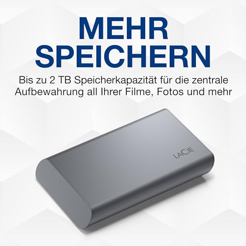 LaCie Mobile SSD Secure 500GB, 10Gbps USB 3.1 Type C, PC Mac iPad & iPhone, Space Grey, Includes Data Rescue Service (STKH500800)