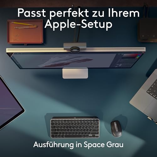 Logitech MX Keys Mini für Mac – minimalistische kabellose Tastatur | Für MacBook Pro, Air, iMac, iPad, Bluetooth, Hintergrundbeleuchtung, USB-C, flüssiges Tippen, DEU QWERTZ - Grau