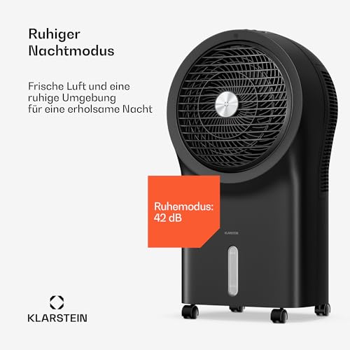 Klarstein Luftkühler mit Wasserkühlung, Verdunstungskühler, 6L Tank, 320 m³/h, Timer & Fernbedienung, tragbares Kühlgerät für Räume & Schlafzimmer, Schwarz