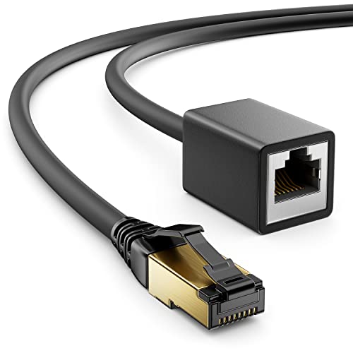 deleyCON 3,0m CAT8.1 RJ45 Verlängerung 40 GBit/s, S/FTP - Schwarz | Patchkabel Netzwerkkabel, 2000 MHz, Kupfer PiMF, 1x RJ45 Stecker, 1x RJ45 Buchse, für Ethernet LAN Gaming Streaming