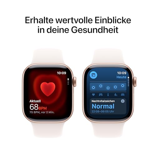 Apple Watch Series 11 GPS 42 mm Smartwatch mit Aluminiumgehäuse in Roségold und Sportarmband in Blassrosa (S/M). Schlafindex, Fitnesstracker, Gesundheitstracking, Always-On Display, Wasserschutz