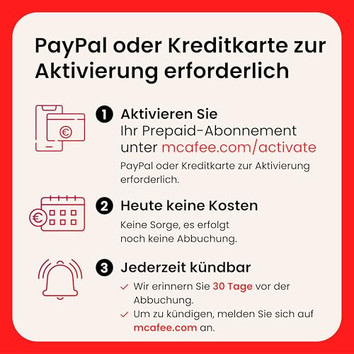 McAfee Total Protection 2026 (1 Gerät) | Virenschutz, VPN, Betrugsschutz, Sicherheitssoftware, Identitätsüberwachung | 1-Jahres-Abonnement mit automatischer Verlängerung | Download