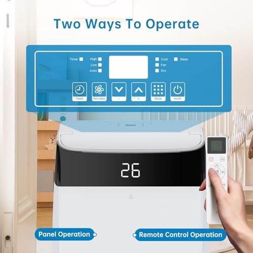 Mobile Klimaanlage 10000 BTU, Klimaanlage Mobil Mit Abluftschlauch, Mobiles Klimagerät Leise 55db, Kühlen&Ventilieren&Entfeuchten, 4 Modi, 2 Geschwindigkeiten, 24-Stunden-Timer, 46 m² Abdeckung