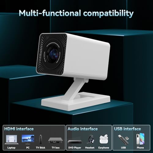 Mini Beamer mit WLAN 6 und Bluetooth, 4K- und 1080p-Unterstützung, Mini Projektor mit automatischer Trapezkorrektur, Tragbarer Filmprojektor für Laptop und Smartphone