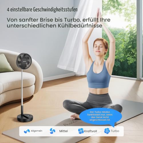 TriPole Tragbarer Standventilator mit LED-Anzeige, Akku, 28,5 Std. Laufzeit