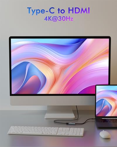 USB C auf HDMI Adapter, USB C HDMI 4K Adapter Kompatibel mit Thunderbolt 3/4, Video Audio Ausgang für iPhone 15/16/17, MacBook Pro/Air, Pixelbook, XPS,Galaxy S/Note, Surface Pro, Dell XPS