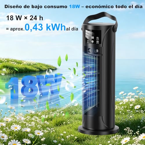 Mobile Klimaanlage – Mini Klimaanlage mit Kühl- und Befeuchtungsfunktion, Wassernebel-Technologie, 4 einstellbare Timer-Stufen, 120° schwenkbarer Luftauslass, für Zuhause, Büro, Schlafzimmer,Schwarz