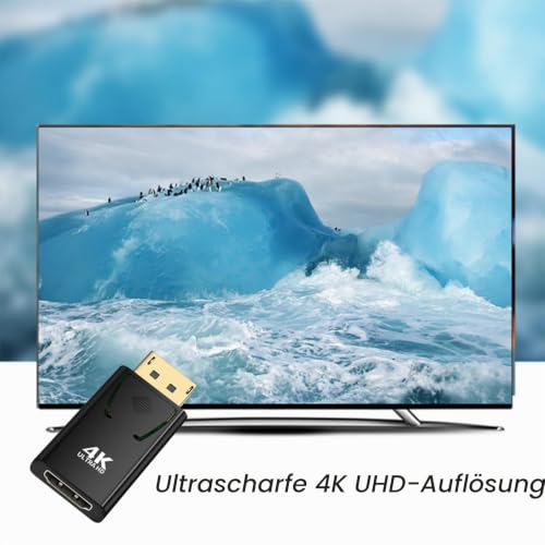 EasyULT DP zu HDMI Adapter, 4K DisplayPort zu HDMI Adapter mit Audioübertragung und Gute Qualität Auflösung