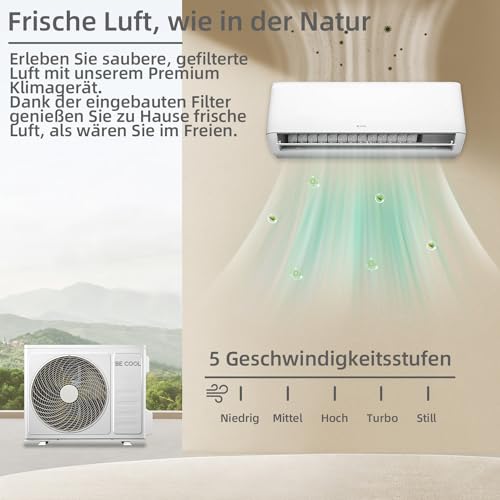 BE COOL Premium Split-Klimagerät 18.000 BTU mit Quick Connect - Kühlen: 5100 Watt/Heizen: 5100 Watt, EEK A++ / A+, max. 160 m³, 4m Quick Connector, WiFi, Fernbedienung - weiß