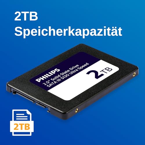 PHILIPS Interne SSD 2.5" SATA III 2 TB S130 Ultra Speed, Lesegeschwindigkeit bis zu 550 MB/s