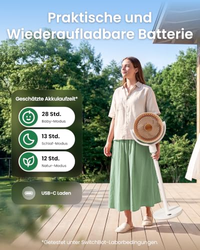 SwitchBot Standventilator mit Luftzirkulation mit RGB-Beleuchtung, 22 dB-ultra-leise, Fernbedienung, Matter via Hub, 9,15 m³/min Luftstrom, höhenverstellbar, 4 Modi, 9 Geschwindigkeiten, 9h-Timer