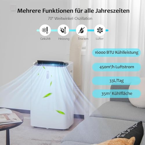 GOPLUS 16000 BTU Klimaanlage mobil, Klimagerät mit Abluftschlauch, 5 in 1: Kühlen & Heizen & Entfeuchten & Belüften & Schlafmodus, 4700W, 24H-Timer, App & Fernbedienung, ≤57dB, für Räume bis zu 150 m³