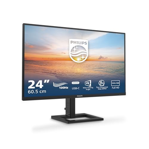 PHILIPS 24E1N1300AE - 24 Zoll Full HD Monitor, Lautsprecher, höhenverstellbar (1920x1080, 100 Hz, HDMI, USB-C (65W PD), USB Hub) schwarz
