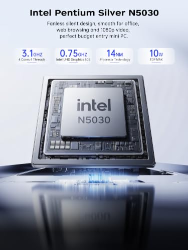 ACEMAGICIAN Mini PC Intel N5030 (bis zu 3,1 GHz) 12GB RAM 256GB SSD | + 2.5″ SATA Schacht, Windows 11 Pro, 4K Dual Display 2× HDMI, Gigabit LAN Mini Desktop PC für Business, Office, Heimkino