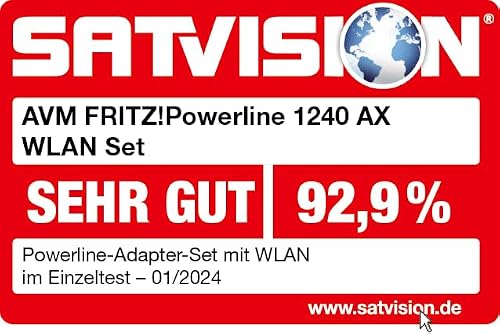 FRITZ!Powerline 1240 AX WLAN Set | Mesh | Wi-Fi 6 bis 600 MBit/s | Singleband WLAN (2,4 GHz), Powerline über das Stromnetz bis 1,2 GBit/s, einfache Einrichtung, Developed in Europe