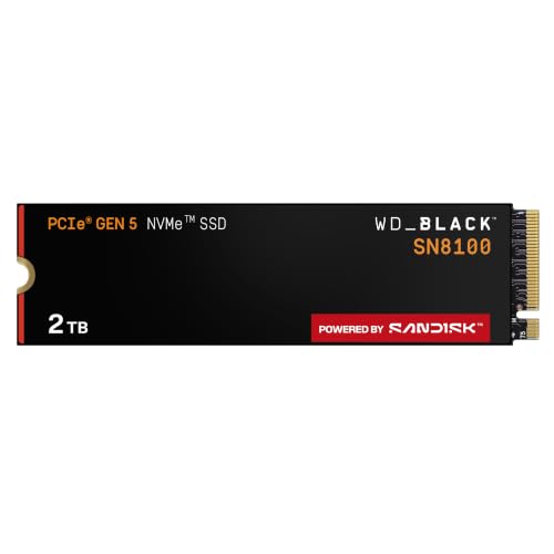 WD_Black SN8100 2 TB PCIe 5.0x4 NVMe M.2 SSD (Lesegeschwindigkeiten von bis zu 14.900 MB/s, Schreibgeschwindigkeiten von bis zu 14.000 MB/s, TLC 3D CBA NAND) - Powered BY SANDISK