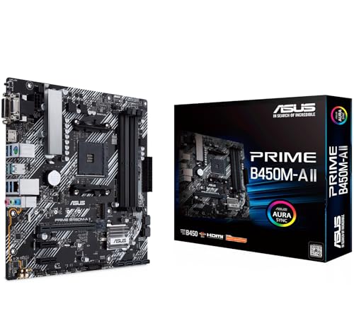 Asus Prime B450M-A II Mainboard Sockel AM4 | mATX, AMD Ryzen, DDR4-Speicher, M.2, SATA 6Gbit/s, USB 3.1 Gen 2 Typ-A. Aura Sync