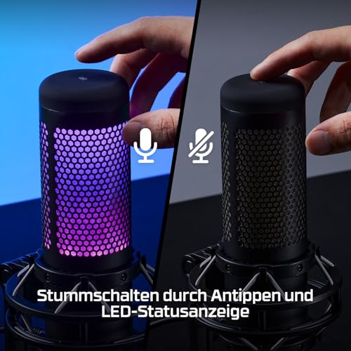 HyperX QuadCast S USB Mikrofon mit RGB-Beleuchtung | Streaming & Content Creation, Vibrationsgeschützte Halterung, Tap-to-Mute, Echtzeit-Mikrofonüberwachung