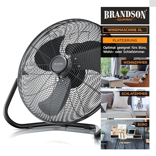 Brandson - Windmaschine Retro Stil 200 Watt - Sieger Ventilatoren und Luftkühler 2026 - Standventilator 57 cm - Bodenventilator - hoher Luftdurchsatz - stufenlos neigbarer Ventilatorkopf - GS