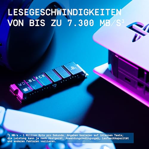 WD_BLACKSN850P PS5 SSD 2 TB , Offiziell Lizenziert für PS5 | Interne Gaming SSD; optimierter Kühlkörper, PCIe Gen4 Technologie, bis zu 7.300 MB/s Lesen, M.2 2280