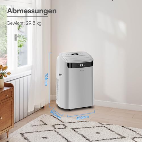 BE COOL mobiles Klimagerät 14000 BTU mit Heizung & WLAN, 4 in 1 Klimaanlage mit Entfeuchter und Ventilator, für Räume bis 48 m², Fernbedienung, Timer, Alexa & Google Assistant, grau