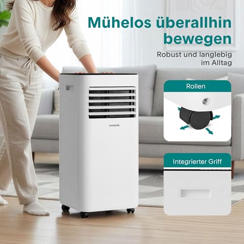 SereneLife Mobiles Klimagerät 7000 BTU 2,0kW für 28 m² – Air Conditioner mit Abluftschlauch, 3-in-1 mit Entfeuchter und Ventilator, Inkl. Fensterkit und Fernbedienung [Energieklasse A+++]