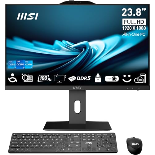 MSI PRO AP242P 14M-635DE AIO Desktop PC, 23,8 Zoll FHD IPS 100 Hz Bildschirm, i5-14400, 8 GB DDR5 RAM, 512GB PCIe NVMe SSD, WiFi 6E, Webcam - Tastatur, Maus, Windows 11 Pro - schwarz