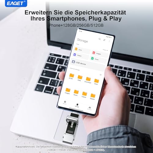 512GB Dual Drive USB C Stick, bis zu 400 MB/s, Typ-C & USB-A Speicherstick, USB 3.2 Speicherstick für iPhone 15/16/17, Android Handy, Tablet, Laptop und Mac, Metallgehäuse, Titangrau