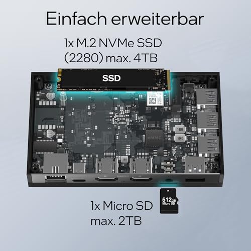 Orbsmart AW-15L Mini-PC Win11 Pro Desktop-PC | Computer | Micro-PC | lüfterlos | stromsparend (Intel N100 CPU, 8GB RAM, 256GB eMMC, USB-C, WiFi 6)