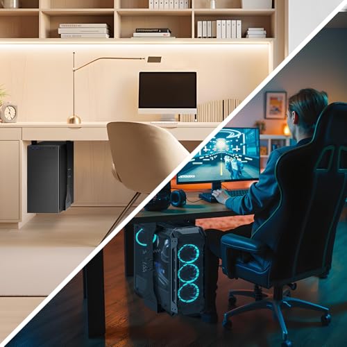 PUTORSEN PC Halterung unter Schreibtisch, Maximale Breite bis zu 340 mm, bis zu 35 kg Tragfähigkeit, PC Untertisch Halterung mit Schutzpolster, Heavy Duty Computergehäuse,Schwarz