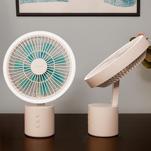 Cecotec Akku-Tischventilator EnergySilence 8000 Portable Desk, 8.000 mAh | 20 cm Durchmesser, LED-Leuchtring mit 3 Helligkeitsstufen, 360° Oszillation, 4 Geschwindigkeiten, neigbar