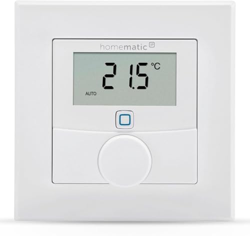 Homematic IP Smart Home Wandthermostat mit Luftfeuchtigkeitssensor + Tischaufsteller, digitales Thermostat Heizkörper/Fußbodenheizung, App, Alexa, Google Assistant, Temperaturmessung, Energie sparen