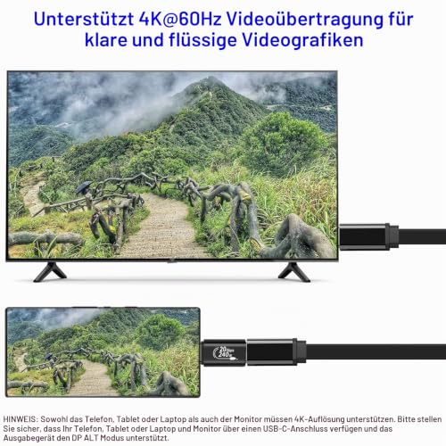 USB-C Stecker 10mm auf USB-C Buchse Adapter, 240W PD, 20Gbps, 4K Video | für iPhone 17 Air,16 Pro Max,15 Plus,iPad Pro/Air,Galaxy S26 S25 S24 S23 Ultra,Pixel 10A 9 Pro 8A 8 und mehr USB-C Geräte