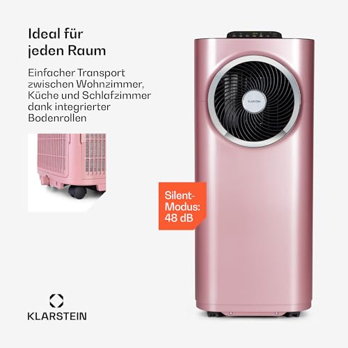 Klarstein Kraftwerk Smart 10K Mobiles Klimagerät – 10000 BTU, 29-49 m², App & Alexa Steuerung, 3-Stufen Ventilator, 23 l/h Entfeuchtung, Leise, Inkl. Fensterkit, Metallisch Rosegold